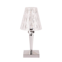 Kristall-Tischlampe, transparent, modern, elegantes Design, ideal für Wohnzimmer oder Büro.