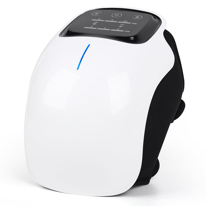Weißes Knie-Massagegerät, elektrisch, mit LED-Anzeige, ergonomisches Design.