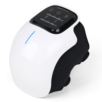 Weißes elektrisches Knie-Massagegerät mit LED-Anzeige und verstellbaren Einstellungen.