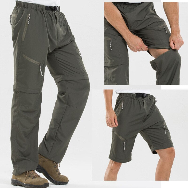 Grüne Herren-Outdoorhose, abnehmbar, leicht, atmungsaktiv, ideal für Wandern und Trekking.