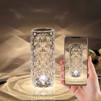 Kristall-Tischlampe, zylindrisch, LED, transparent, dekorativ, modernes Design, Wohnzimmerbeleuchtung.