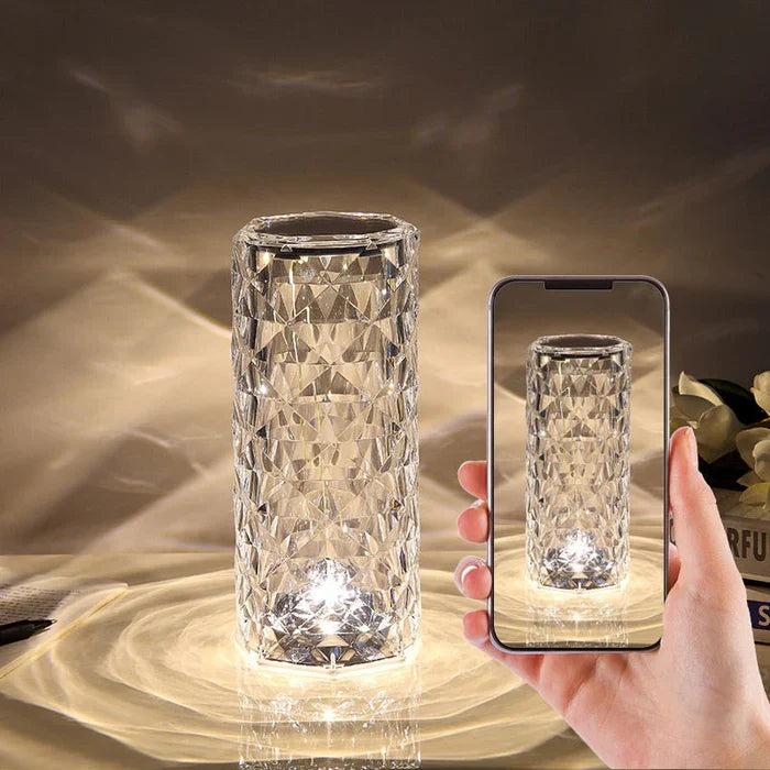 Kristall-Tischlampe, zylindrisch, LED, transparent, dekorativ, modernes Design, Wohnzimmerbeleuchtung.