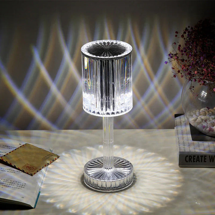 Kristall-Tischlampe, transparent, modernes Design, LED-Beleuchtung, dekorative Wohnkultur.