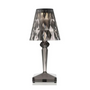 Rauchgraue Kristalltischlampe, modernes Design, facettierter Schirm, elegante Wohnkultur.