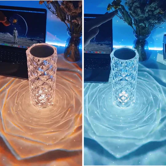 Kristallvase mit LED-Beleuchtung, projiziert Muster, dekorativ, modern, Tischdekoration.