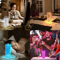 LED-Lampe mit Kristall-Design, farbwechselnd, ideal für Tischdekoration und stimmungsvolle Beleuchtung.