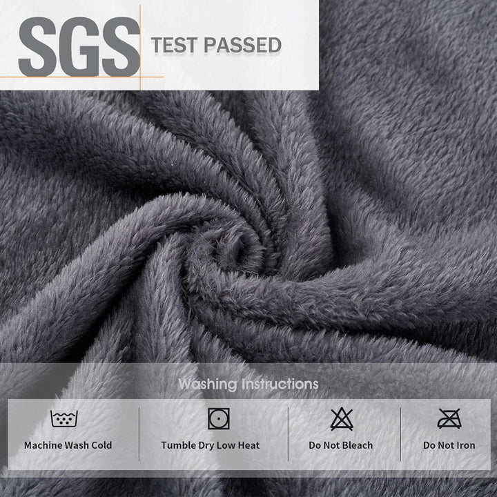 Graue Fleece-Decke, SGS-geprüft, waschmaschinenfest, pflegeleicht, kuscheliges Material.