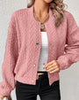 Damen Strickjacke rosa, Zopfmuster, Knopfleiste, modisch, lässig, Herbstmode, Baumwolle.