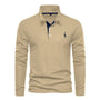 Khaki Langarm-Poloshirt für Herren, Baumwolle, klassisches Design, eleganter Freizeitstil.