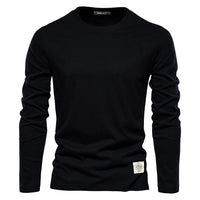 Schwarzes Langarmshirt für Herren, Baumwolle, Rundhalsausschnitt, modisch, bequem.