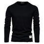 Schwarzes Langarmshirt für Herren, Baumwolle, Rundhalsausschnitt, modisch, bequem.
