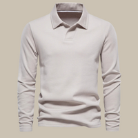 Langarm-Polohemd Herren, beige, Baumwolle, klassischer Kragen, Freizeitmode, elegant.