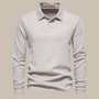 Langarm-Polohemd Herren, beige, Baumwolle, klassischer Kragen, Freizeitmode, elegant.