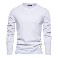 Weißes Langarmshirt Herren, Baumwolle, Rundhals, modisch, bequem, vielseitig, Freizeitkleidung.