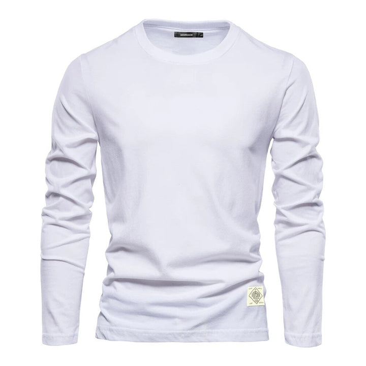 Weißes Langarmshirt Herren, Baumwolle, Rundhals, modisch, bequem, vielseitig, Freizeitkleidung.