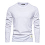 Weißes Langarmshirt Herren, Baumwolle, Rundhals, modisch, bequem, vielseitig, Freizeitkleidung.