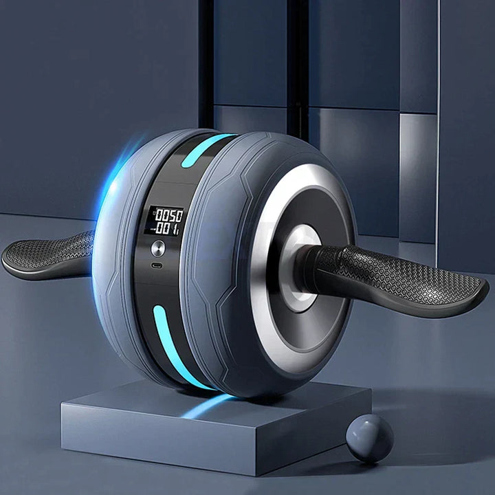 LED automatischer Ab Roller, grau, mit intelligentem Display, Fitnessgerät für Bauchtraining.