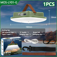 Grüne LED-Campinglampe, wiederaufladbar, mit Tragegriff und Zubehör, 160mm, MOS-LY01-G.