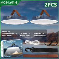 2er-Set LED-Campinglicht, blau, wiederaufladbar, mit Zubehör, ideal für Outdoor-Aktivitäten.