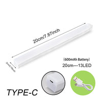 LED-Lichtleiste 20cm, 13 LEDs, USB-Typ-C, wiederaufladbar, 600mAh Akku, weiß.