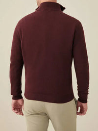 Lava-roter Kaschmir-Cardigan mit Reißverschluss, Herrenmode, aus Italien, Rückansicht.