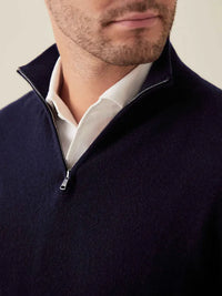 Männer-Kaschmirpullover mit Reißverschluss, Mitternachtsblau, aus Italien, elegantes Design.
