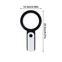 Schwarz-weiße Lupe mit LED-Licht, 10,3 cm Durchmesser, 20,5 cm Länge, Vergrößerungsglas.