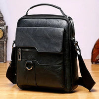 Schwarze Ledertasche, modern, stilvoll, Schultertasche, Herrenmode, Accessoire, elegant.