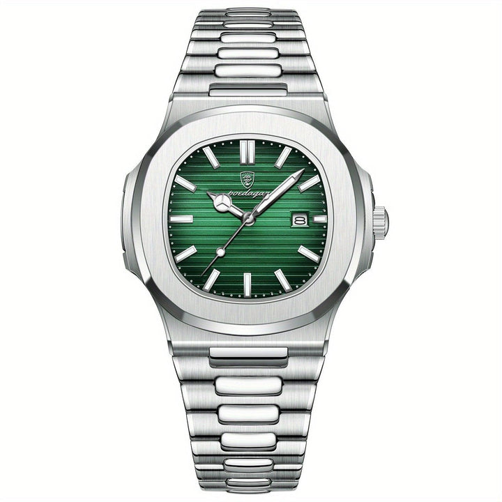 Luxus-Herrenuhr aus Edelstahl mit grünem Zifferblatt, elegantes Design, Armbanduhr für Herren.