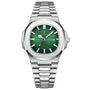 Luxus-Herrenuhr aus Edelstahl mit grünem Zifferblatt, elegantes Design, Armbanduhr für Herren.