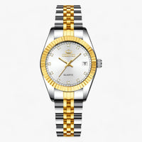 Luxus Herrenarmbanduhr, zweifarbig, Edelstahl, gold-silber, Quarz, Datum, elegantes Design