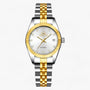 Luxus Herrenarmbanduhr, zweifarbig, Edelstahl, gold-silber, Quarz, Datum, elegantes Design