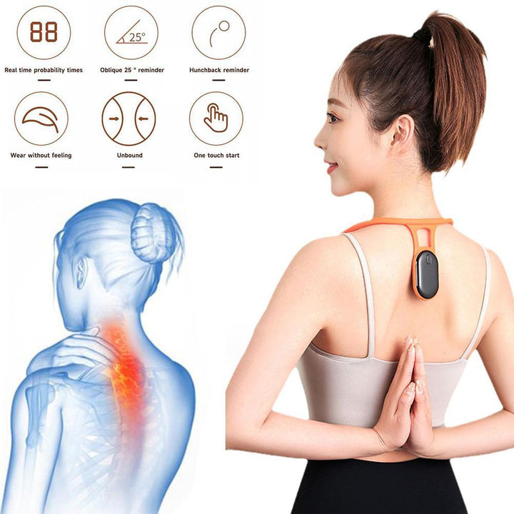 Tragbares Nackenmassagegerät, orange, für Männer und Frauen, ergonomisch, schmerzlindernd.
