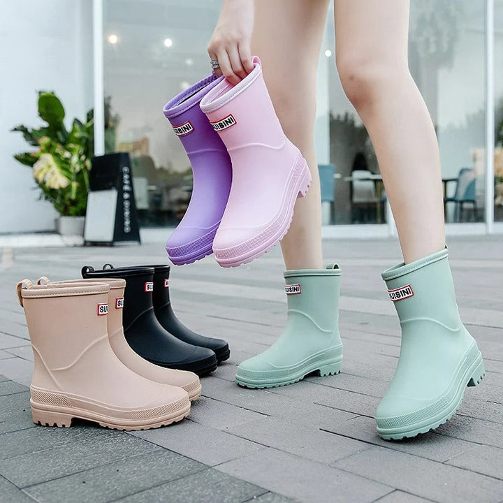 Farbige Gummistiefel für Damen, pastellfarben, wasserdicht, modisch, Outdoor-Schuhe.