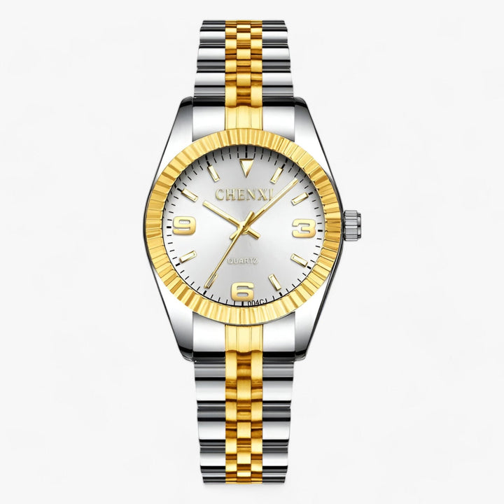 Zweifarbige Chenxi Armbanduhr, silber-gold, Edelstahl, Quarzwerk, elegantes Design.
