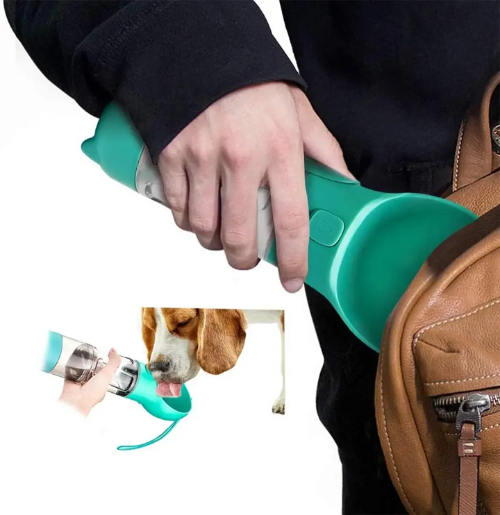 Tragbare Hundewasserflasche, grün, auslaufsicher, ideal für unterwegs, BPA-frei.
