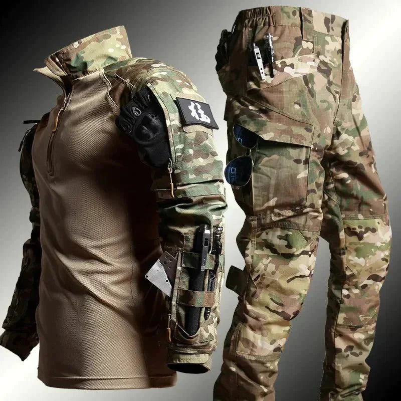 Tarnanzug Set, Camouflage, taktische Kleidung, Outdoor, Militärstil, Herren, Langarm, Hose