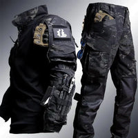 Taktische Tarnanzug-Set, schwarz, Camouflage, Outdoor-Bekleidung, multifunktional, Herren.