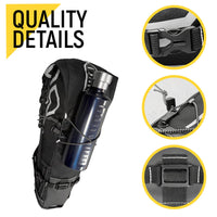 Schwarzer taktischer Rucksack mit Flaschenhalter, robustem Material, ideal für Outdoor-Aktivitäten.