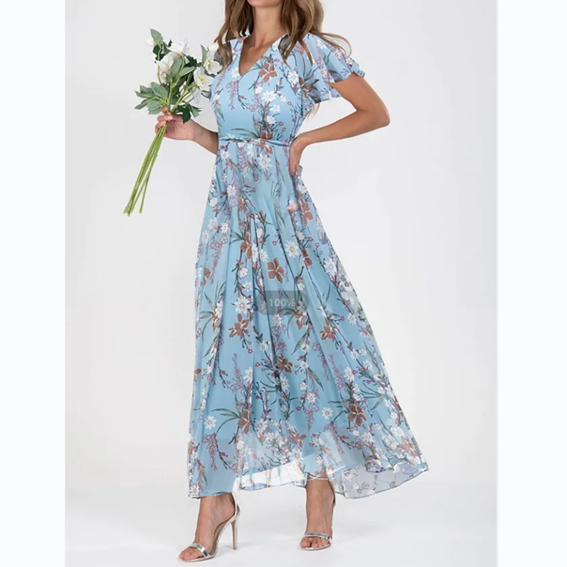 Maxi-Kleid mit Blumenmuster und Schmetterlingsärmeln - Miranda